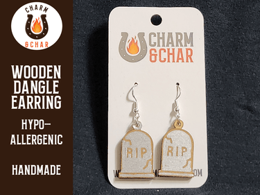 RIP Grave Wood Dangle Earrings - Halloween Fashion Earring - Dangle Earring - Charm and Char